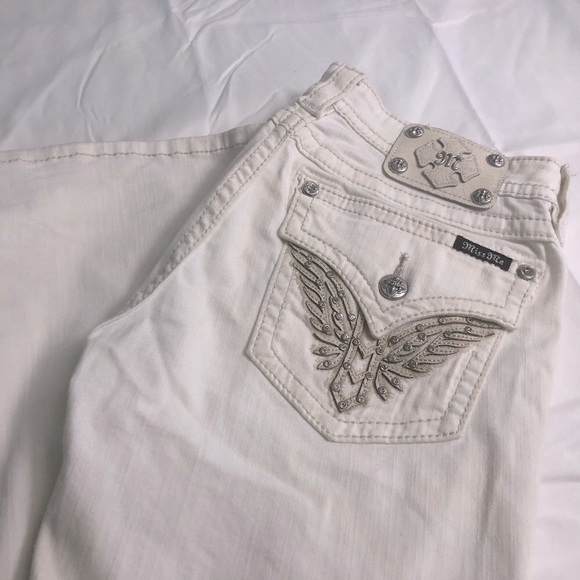 Miss Me Flare Leg Jeans – Size 31 – White with Embellished Pockets - Picture 1 of 12